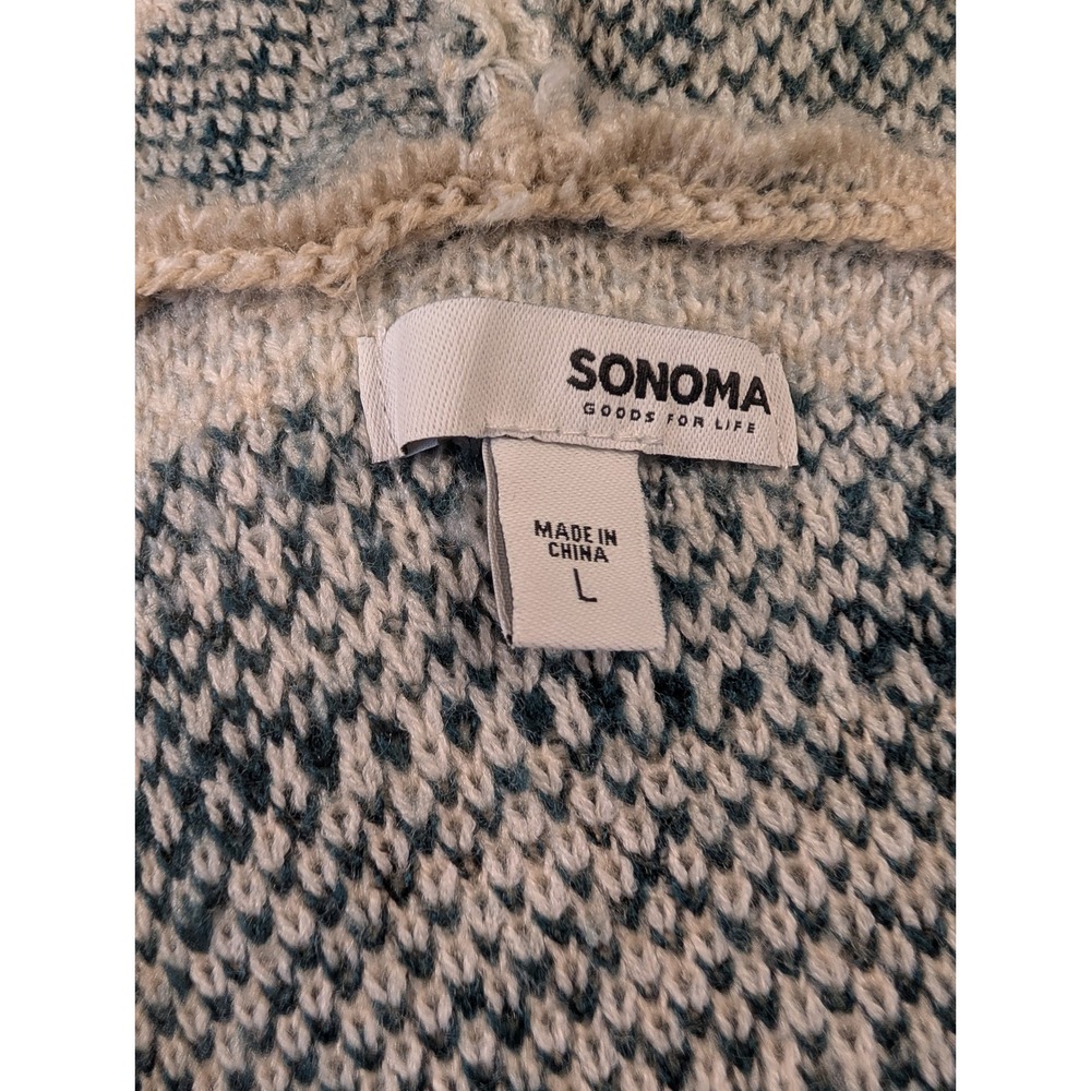 Sonoma Goods For Life Womens Large Blue Southwestern Hooded Cardigan Sweater - Picture 4 of 5
